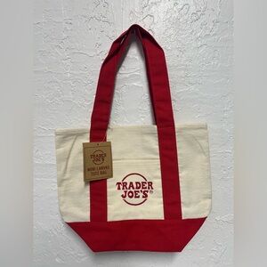 Trader Joe's Red and Cream Canvas Mini Tote Bag